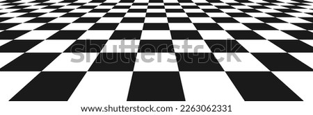 Chess perspective floor background. Black and white chessboard perspective floor texture. Checker board pattern surface. Fading away vanishing checkerboard background. Abstract vector illustration.