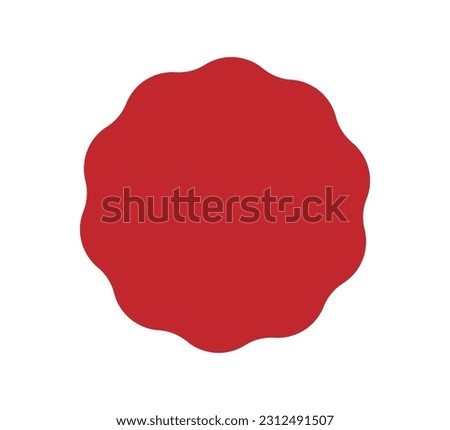 Wavy edge circle sticker. Star burst shape tag for price. Blank sale round sticker. Empty promo badge. Simple circle red wax seal. Vector illustration isolated on white background.