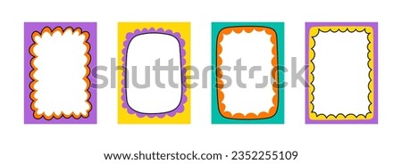 Wave scalloped edge frame. Doodle border with wavy pattern. Trendy graphic template. Cute curved frame box. Geometric abstract background. Hand drawn vector illustration isolated on white background.