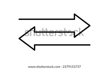 Transfer arrow icon. Double reverse symbol. Data transfer linear icon. Recycling sign. Arrow to left and right symbol. Replace icon. Vector illustration isolated on white background. Editable stroke.