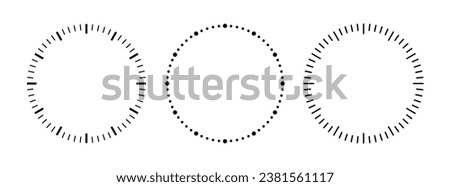 Blank mechanical clock face divided into seconds and minutes. Round meter scale. Watch dial. Timer template. Simple clock face. Vector illustration on white background.