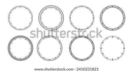 Blank mechanical clock face divided into seconds and minutes. Round meter scale. Watch dial. Timer template. Simple clock face. Vector illustration on white background.