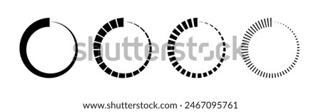 Circle countdown icon. Time clock symbol. Timer measure. Line and dot design element. Hour and minute icon. Interval symbol. Vector illustration isolated on white background.