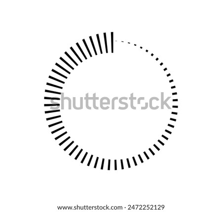 Circle countdown icon. Time clock symbol. Timer measure. Line and dot design element. Hour and minute icon. Interval symbol. Vector illustration isolated on white background.