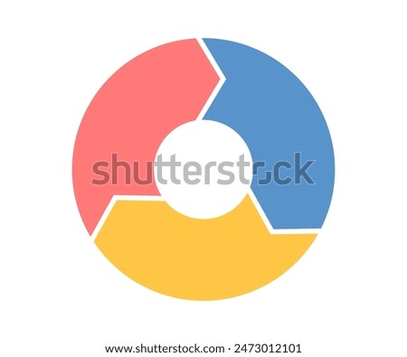 Three rotation arrow in circular motion. Color circle arrow combination. Circular infographic. Graphic diagram. Design element. Vector illustration isolated on white background.