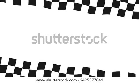 Race checker flag background. Finish check rally backdrop. Wavy chessboard pattern. Hippie twisted gingham checkerboard frame. Vector illustration isolated on white background.