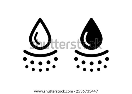 Water absorbent icon. Skin deep hydration symbol. Face care effect. Moisturizing skin icon. Water drop absorb sign. Vector illustration isolated on white background.