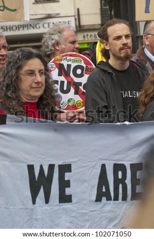 EXETER - MAY 7: A protester holds a placard saying \