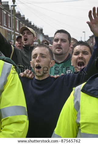 EXETER - APRIL 30:  Devon and Cornwall Police to prevent football violence between Exeter City FC and Plymouth Argyle FC at Exeter's St James Park Football ground on April 30, 2011 in Exeter