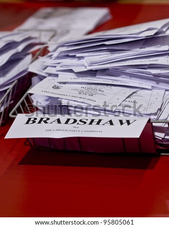 EXETER - MAY 6: Election papers being counted during the 2010 UK general election on May 6, 2010 in Exeter, UK.