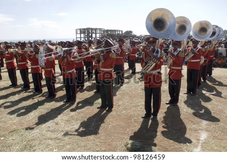 FITCHE - JANUARY 13: Ceremonial Marching band Perfoming at the 20th World Aids Day Event on January 13, 2008 in Fitche, Ethiopia