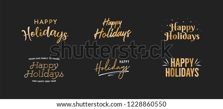 Happy Holidays Text, Happy Holidays Background, Christmas Text, Merry Christmas Text, Holiday Vector Text, Gold Vector Holiday Isolated Illustration ストックフォト © 