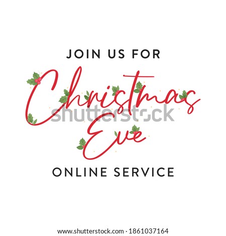 Join Us For Christmas Eve Online Service Vector Text, Merry Christmas Vector Text, Christmas Eve Background, Christmas Greeting Card, Online Church, Holiday Greeting Card, Illustration Background