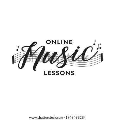 Online Music Lessons Logo, Online Lesson, Musical Lessons, Guitar School, Music School, Music Teacher, Music Lesson Vector Illustration Background