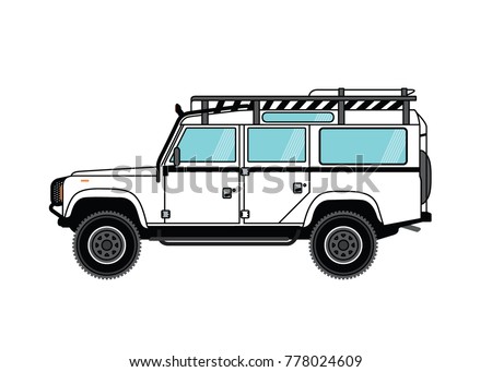 Camper Car, Off Road Car, Rover Vector, Camping Car, Safari Car, Defender Vector, Four Wheeler, Off Roading Icon, SUV Illustration