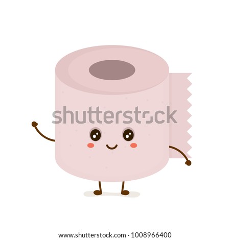 Funny happy cute smiling toilet paper. Vector flat cartoon character illustration icon. Isolated on white background