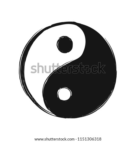 Yin Yang hand drawing logo sketch abstract symbol.Vector illustration icon design.Isolated on white background.Yin Yang buddhism sketch,hand drawn ying symbol abstract label,t-shirt print logo concept