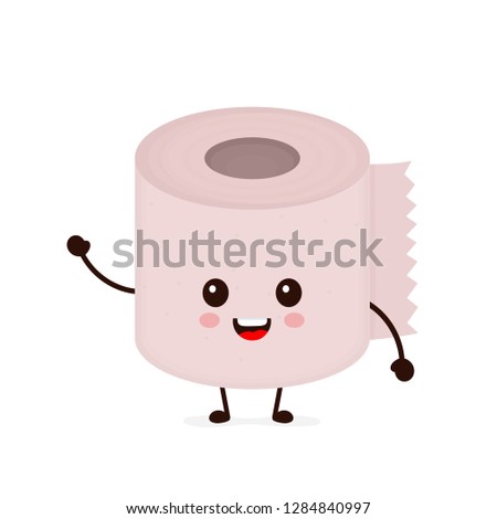 Funny happy cute smiling toilet paper roll. Vector flat cartoon character kawaii illustration icon. Isolated on white background. Toilet paper roll concept