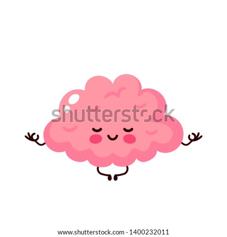 Cute healthy happy human brain organ mental calm yoga relax peace meditate.Vector kawaii cartoon illustration character icon design.Isolated on white background.Brain,mind relax,calm character concept 商業照片 © 