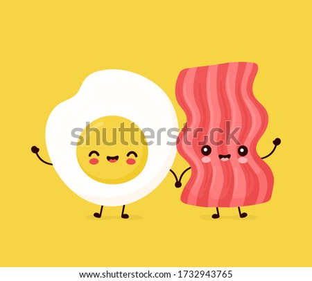 Cute happy funny bacon and fried egg. Vector cartoon character illustration icon design