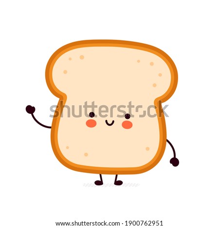 Cute funny bread toast character. Vector flat line cartoon kawaii character illustration icon. Isolated on white background. Toast with face character mascot concept