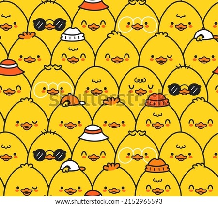 Cute funny ducks seamless pattern,wallpaper,background.Vector hand drawn doodle cartoon kawaii character illustration logo. Cute happy ducks cartoon kawaii seamless pattern art concept
