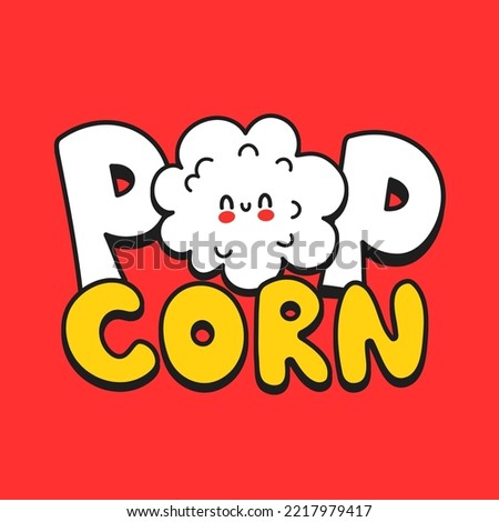 Cute happy funny popcorn logo template design. Vector hand drawn cartoon kawaii character illustration sticker logo icon. Cute happy popcorn cartoon character poster concept