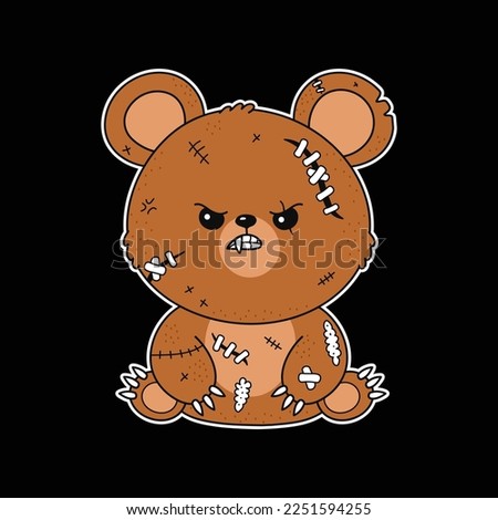 Angry evil teddy bear toy. Revenge quote. Vector cartoon graffiti style logo icon. Dead bear toy print for poster,t-shirt,tee,logo,sticker concept