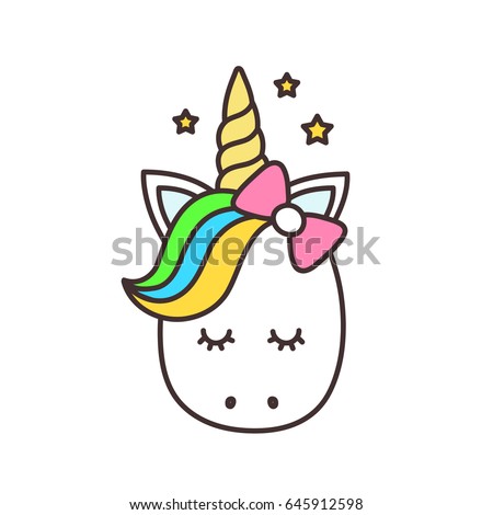 Cute unicorn face head.Vector cartoon character illustration.Design child card,t-shirt.Girls,kid.magic concept.Isolated on white background.Cute baby unicorn horse,horn,rainbow hair,silhouette logo