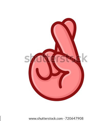 Fingers crossed sign. Superstition, luck, white lie gesture. Fingers gesture. Vector modern flat line illustration icon sticker design. Isolated on white background 