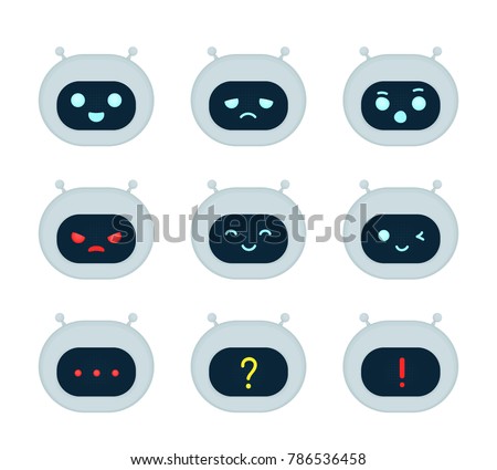 Cute robot bot face emotion character set. Vector modern flat style cartoon character illustration. Isolated on white background. Robot concept