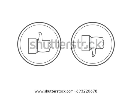 Like and dislike icons set. Thumbs up and thumbs down. Modern graphic elements for web banners, web sites, printed materials, infographics. Vector round thin line icons isolated on white background