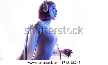 Image, Stock Photo Woman model with headphones around the neck