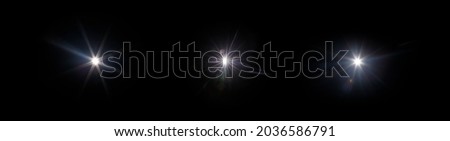 Easy to add lens flare effects for overlay designs or screen blending mode to make high-quality images. Set of abstract sun burst, digital flare, iridescent glare over black background. Photo stock © 