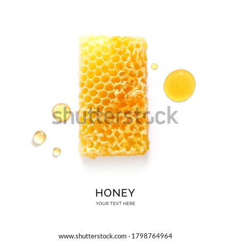 Creative layout made of honey on the white background. Flat lay. Food concept.	