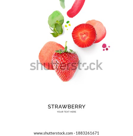 Creative layout made of strawberry with watercolor spots on the white background. Flat lay. Food concept.