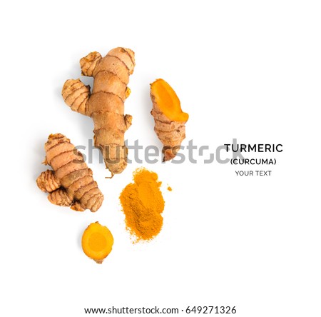 Similar – Image, Stock Photo Turmeric roots and powder in a white bowl on a grey wooden table. Close up. Spice.