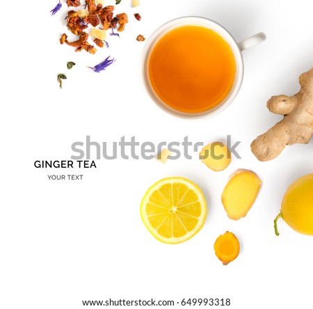 Similar – Image, Stock Photo Glass cup with ginger and lemon tea, on a yellow background along with its ingredients.