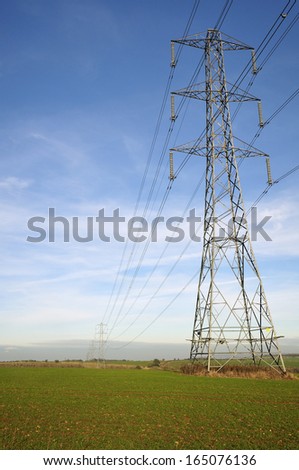 Electricity Power Lines cross Cotswold Farmland at Cleeve Common