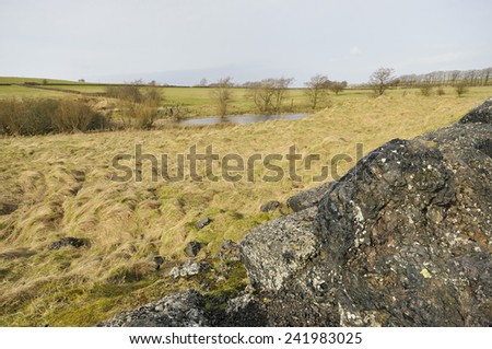 Lead mining slag heaps and flashes at Charterhouse, Mendip Hills, Somerset