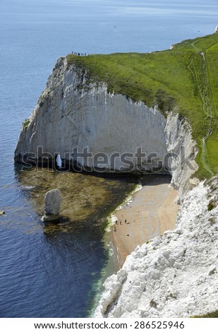 Chalk Cliffs of Bat\'s Head & Butter Rock viewed from  Swyre Head, Dorset