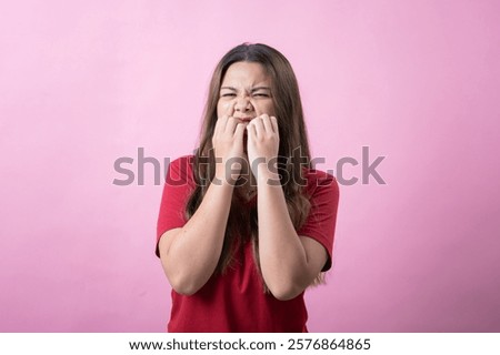 Similar – Image, Stock Photo Woman worried while showing off the window in the city during a spring day, mental health concept