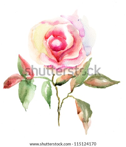 Beautiful Roses Flowers, Watercolor Painting Stock Photo 115124170 ...