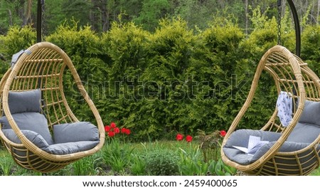 Similar – Image, Stock Photo Wicker chair at the beach on Sylt island. Sunny beach day