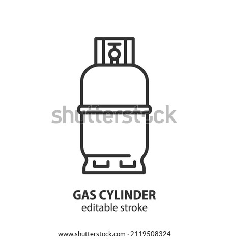 Gas cylinder line vector icon. Metal tank with industrial flammable fuel. Editable stroke.