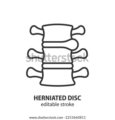 Spinal disc herniation line icon. Herniated disc vector sign. Intervertebral hernia symbol. Editable stroke.