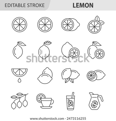 Lemon line icon set. Citrus fruit vector collection. Editable stroke.