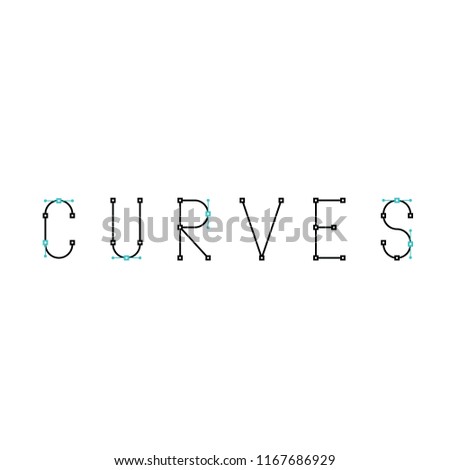 Bezier curve vector concept wording or symbol in thin line style on white background