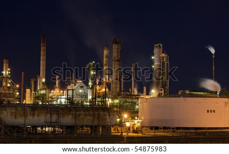 Petrochemical industrial landscape at night, Montreal (canada)