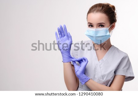 Image, Stock Photo Worker putting white face mask